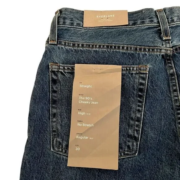 Everlane 90's The Cheeky Straight Medium Blue Button Fly Jeans 30 - Picture 11 of 13